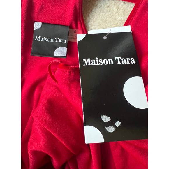 NWT Maison Tara red velvet halter fit & flare dress size 14 - Picture 8 of 9